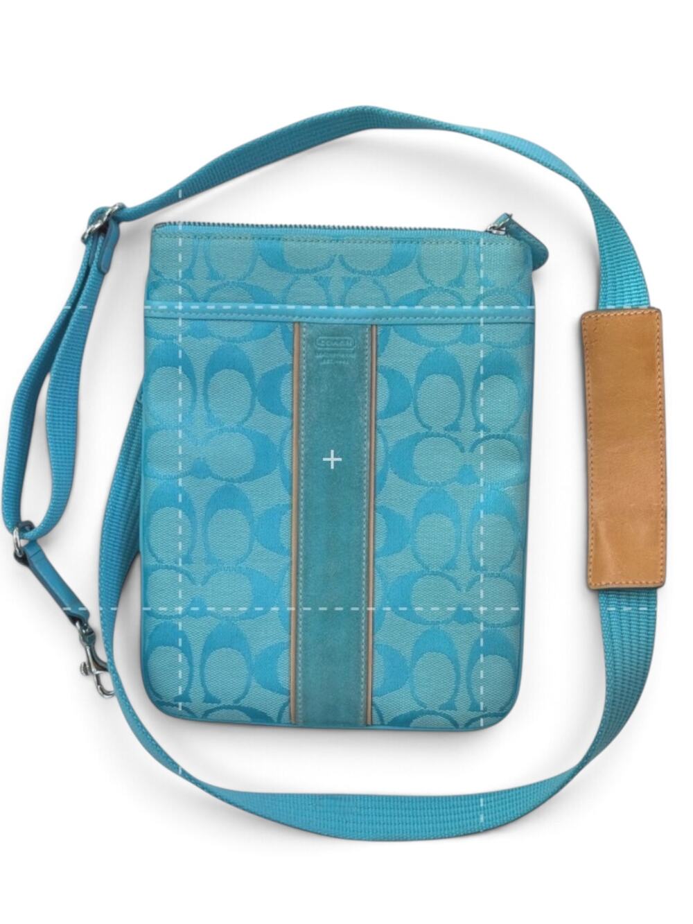 COACH Signature Jacquard Suede Turquoise Teal Blue Swing Pack Crossbody Y2K Logo